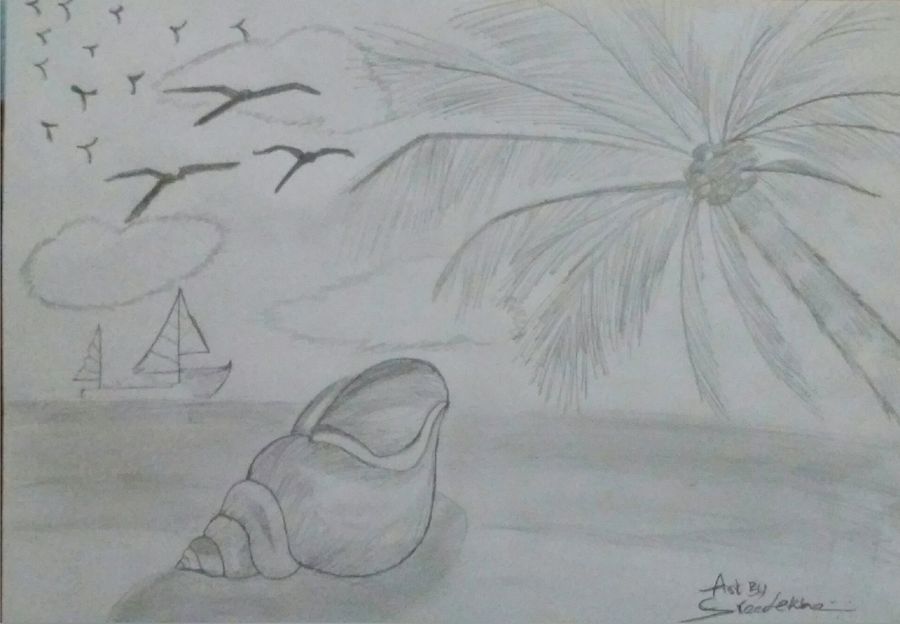900x624 beautiful drawing of the sea and its shore painting - Beautiful Drawing Images