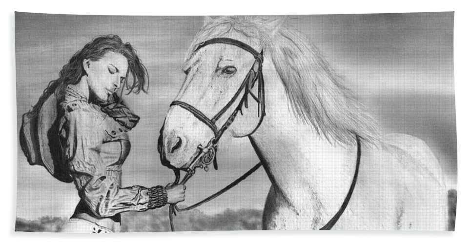 967x500 Beautiful Woman With Horse Drawing Beach Sheet For Sale - Beautiful Horse Drawing