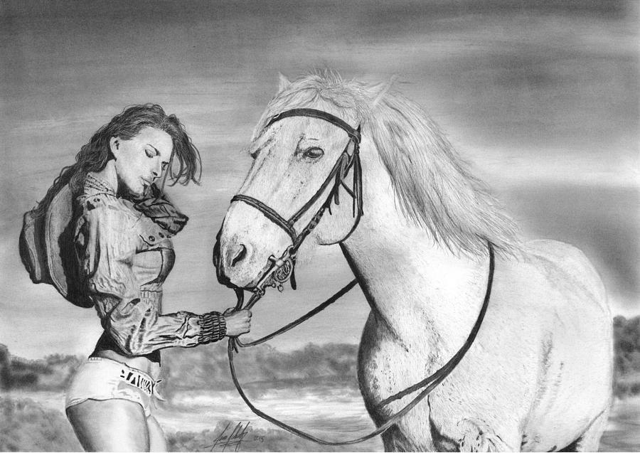 900x637 Beautiful Woman With Horse Drawing Drawing - Beautiful Horse Drawing