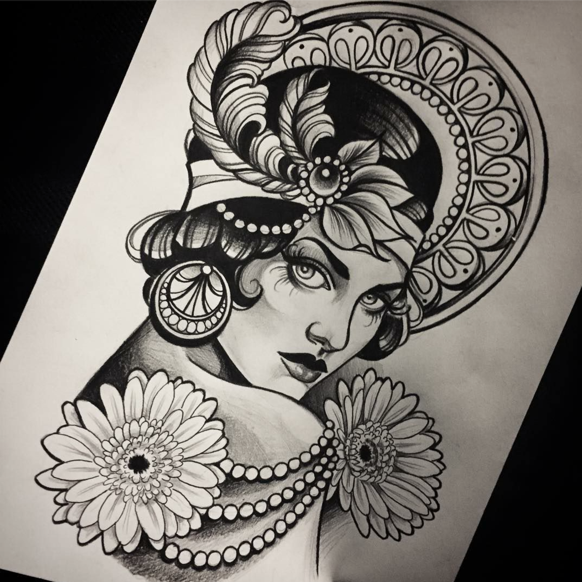 1184x1184 Pechschwarztattoo Beautiful Lady Drawing - Beautiful Lady Drawing
