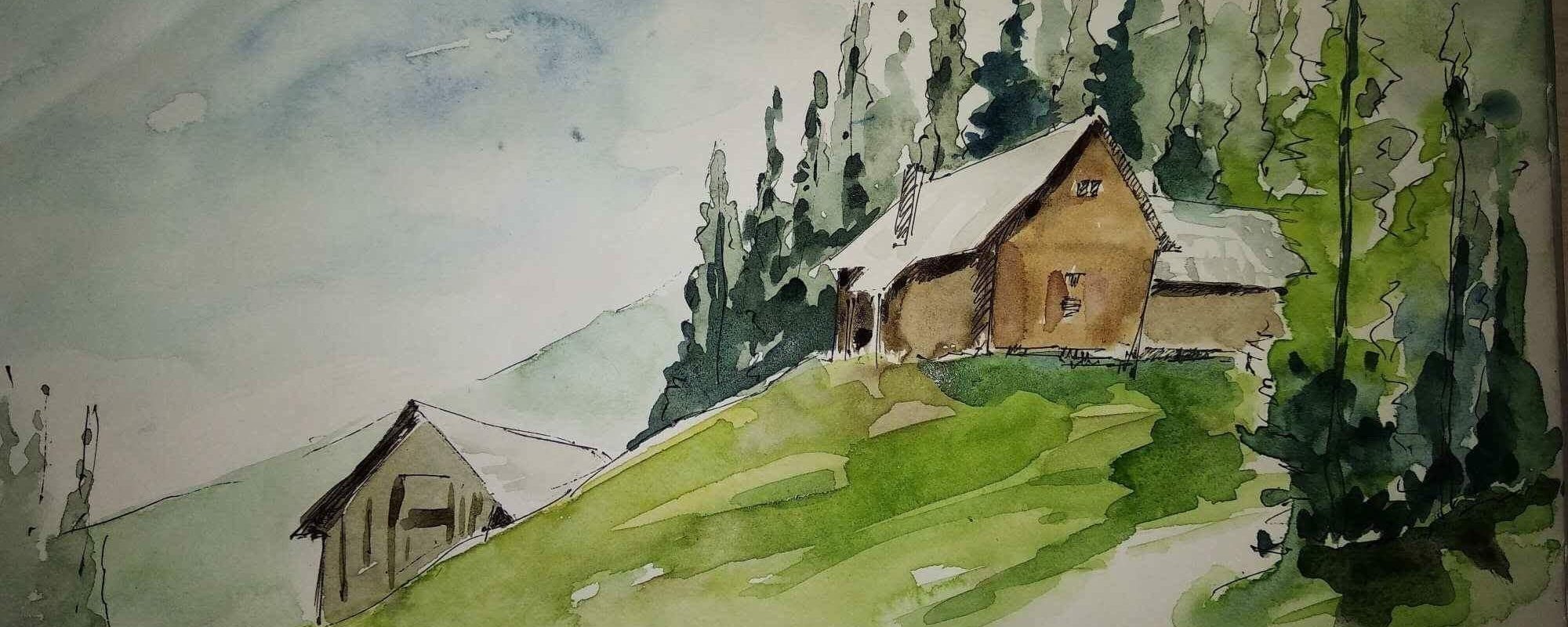 2000x800 beautiful landscape of hills, drawing - Beautiful Landscape Drawing