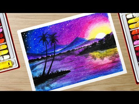 480x360 How To Draw A Beautiful Landscape Scenery With Oil Pastel Step - Beautiful Landscape Drawing