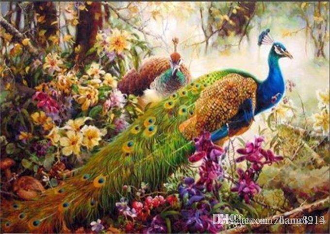 680x482 Inches Beautiful Peacock Feather Diy Paint On Canvas - Beautiful Peacock Drawing