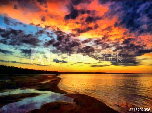 500x372 Hand Drawing Watercolor Art On Canvas Artistic Big Print - Beautiful Sunset Drawing