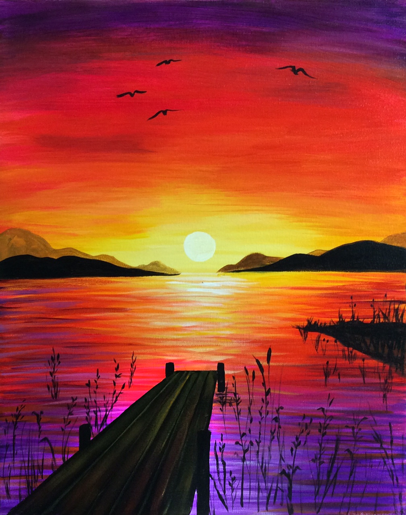 800x1014 Lakeside Sunset It's A Paint Party! Painting, Painting Gallery - Beautiful Sunset Drawing