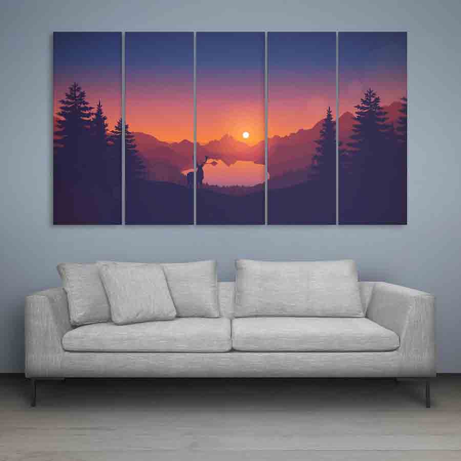 900x900 Multiple Frames Beautiful Sunset Wall Painting For Living Room - Beautiful Sunset Drawing