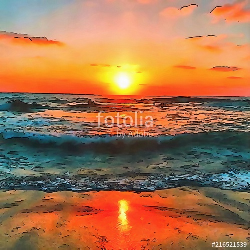 499x500 Oil Painting Art Print For Wall Decor Acrylic Artwork Big Size - Beautiful Sunset Drawing