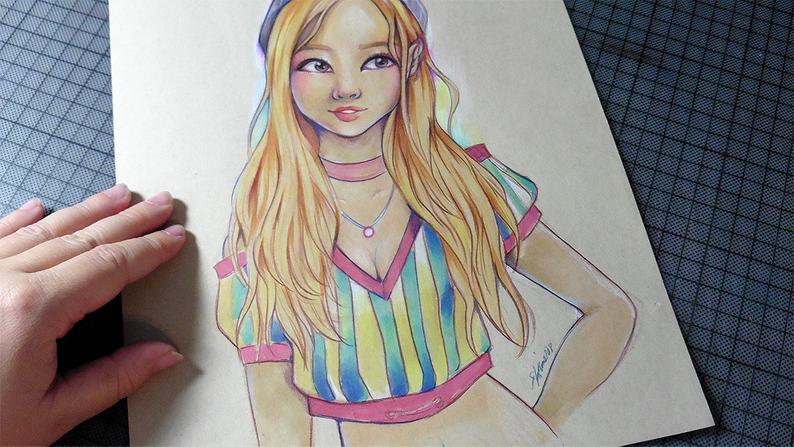 794x447 Original Drawing Prints Kpop Idol Portrait Fashion Girl Art Etsy - Beautiful Woman Drawing