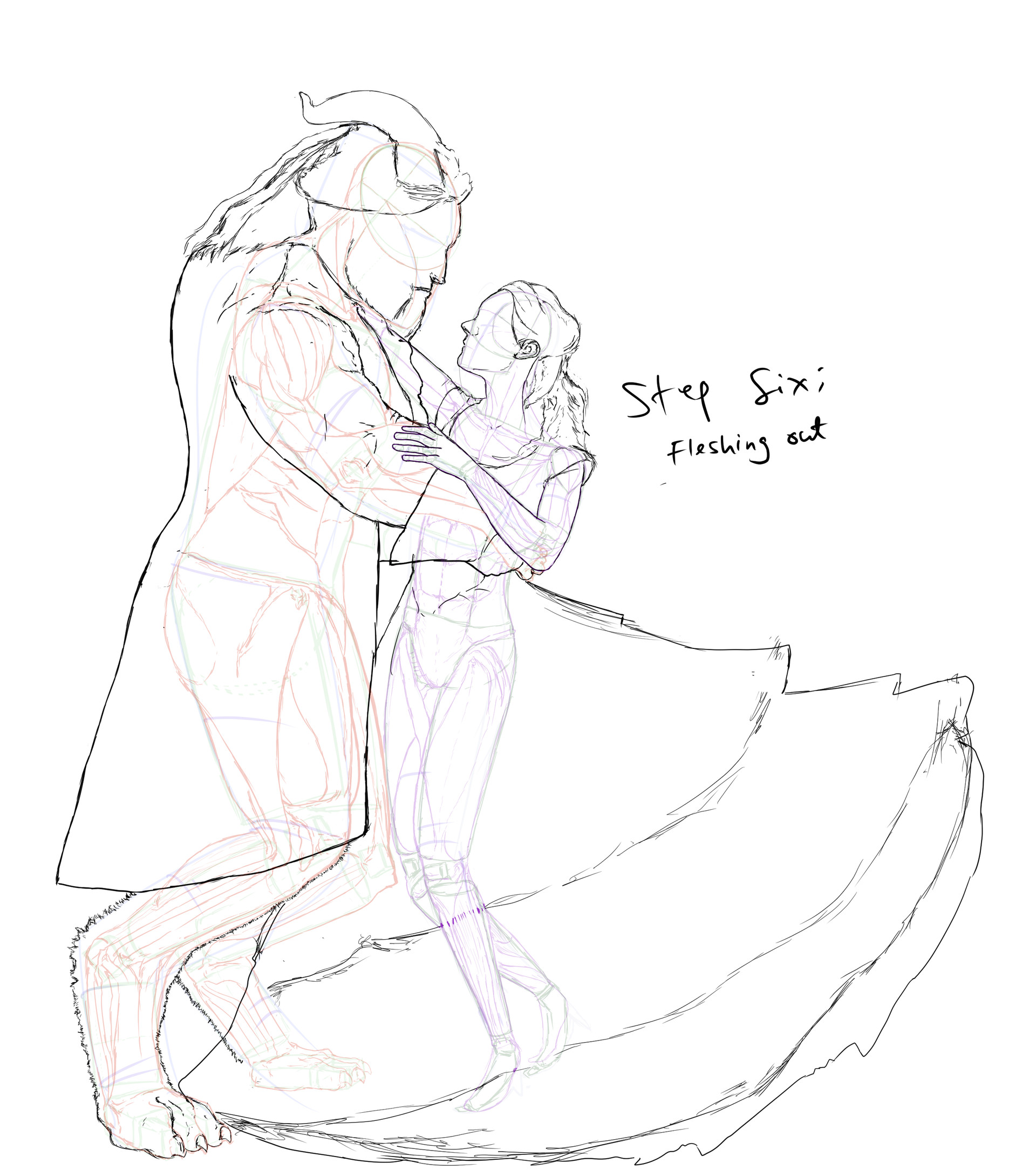 1920x2169 Artstation - Beauty And Beast Drawing