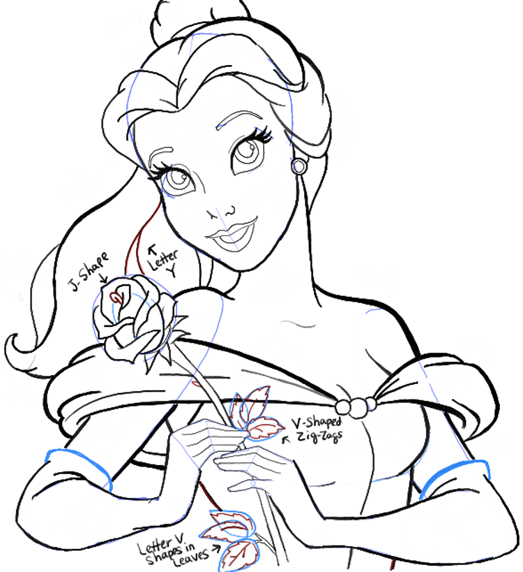 750x819 How To Draw Belle From Beauty And The Beast Step - Beauty And The Beast Drawing