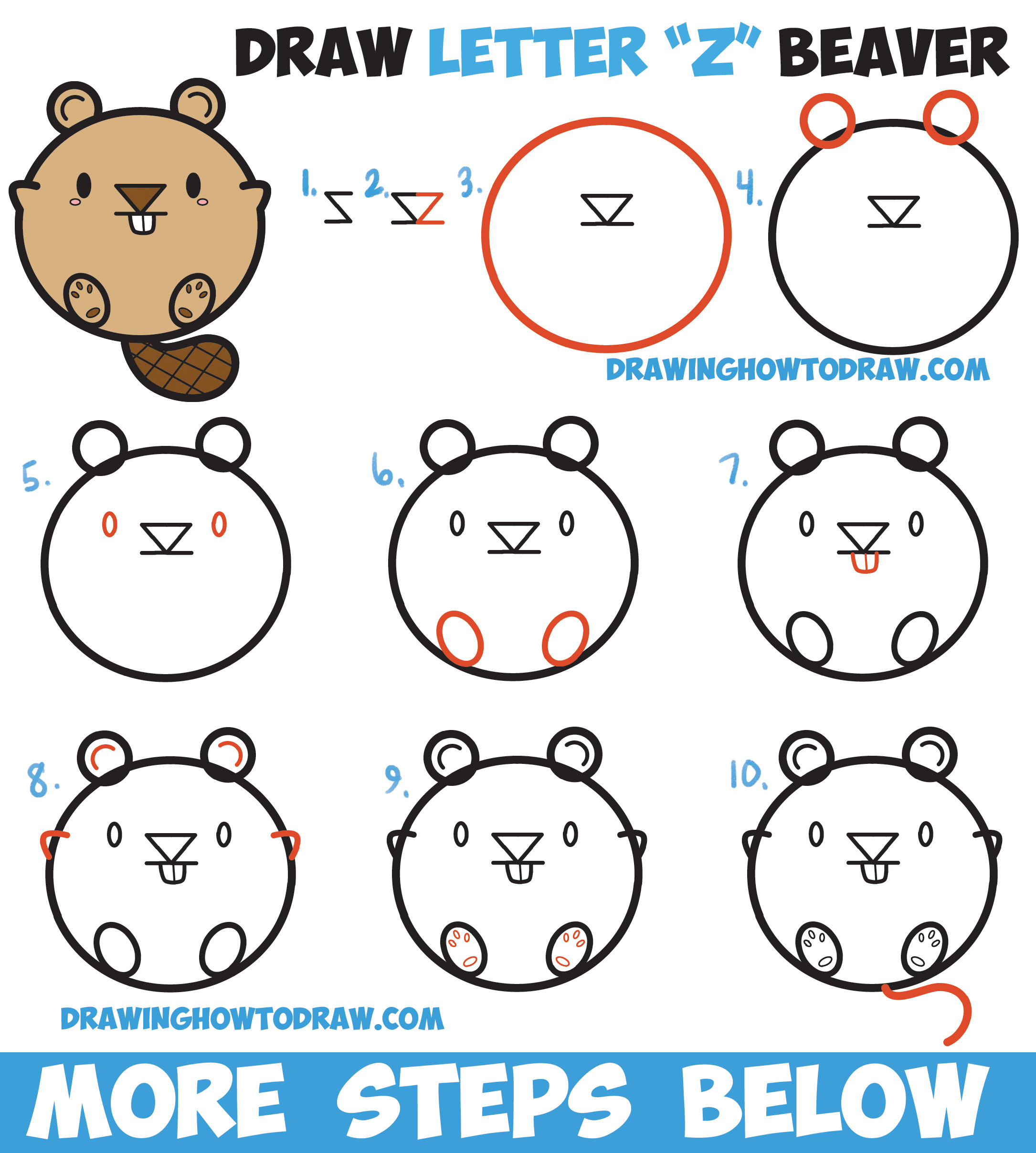 2170x2415 learn how to draw a cute cartoon beaver with letters easy step - Beaver Cartoon Drawing