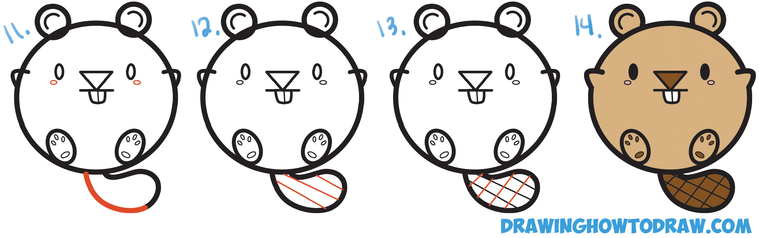 2429x764 learn how to draw a cute cartoon beaver with letters easy step - Beaver Drawing