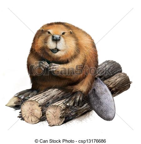450x459 adult beaver sitting on logs beaver sitting logs illustration - Beaver Drawing