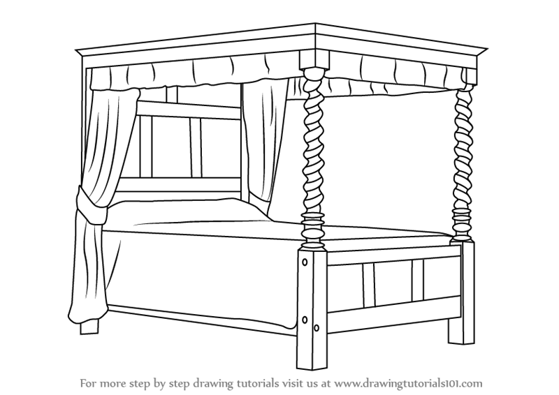800x566 Learn How To Draw A Four Poster Bed - Bed Drawing