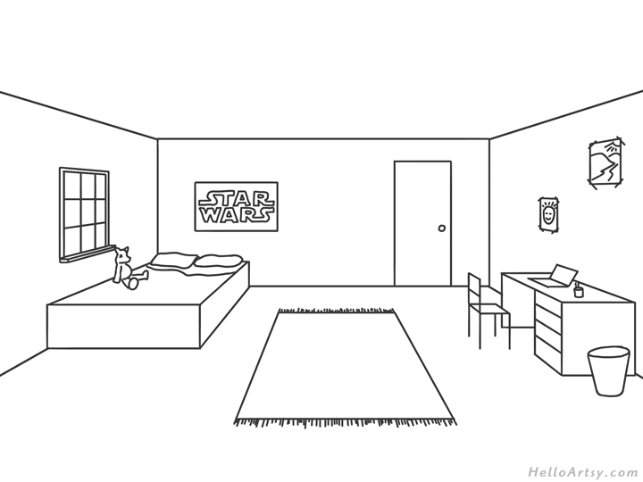720x540 One Point Perspective Drawing Step - Bedroom Drawings