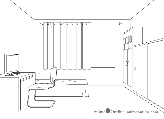 675x488 One Point Perspective Room Drawing Tutorial - Bedroom Drawings