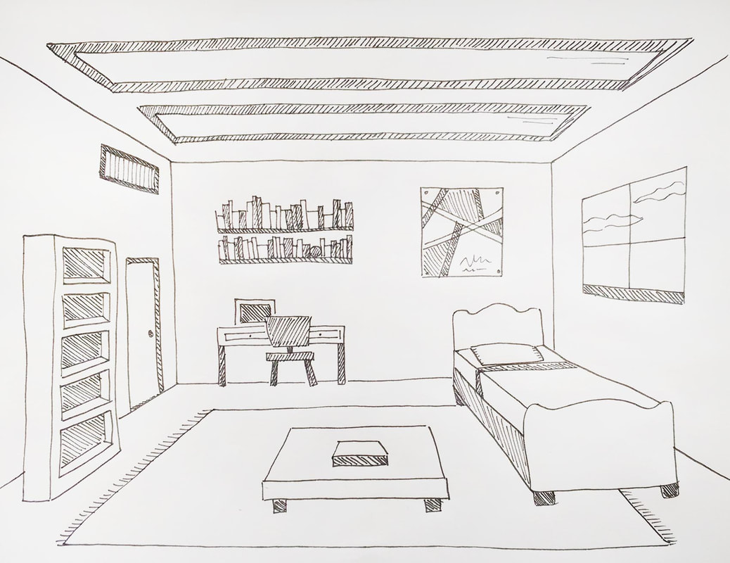 1038x800 Drawing A Room Using One Point Perspective - Bedroom Perspective Drawing