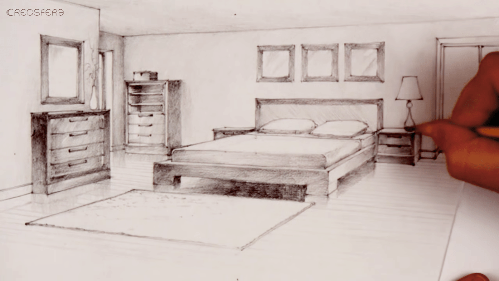 1600x900 Drawing Tutorial Room In Two Point Perspective - Bedroom Perspective Drawing