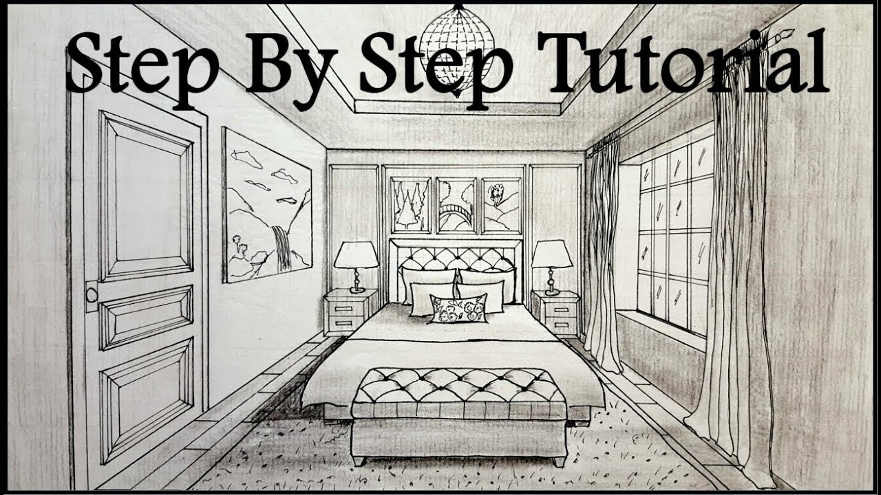 1280x720 how to draw a bedroom in one point perspective step - Bedroom Perspective Drawing