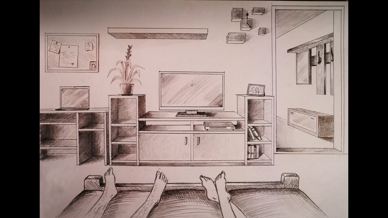 1280x720 How To Draw - Bedroom Perspective Drawing