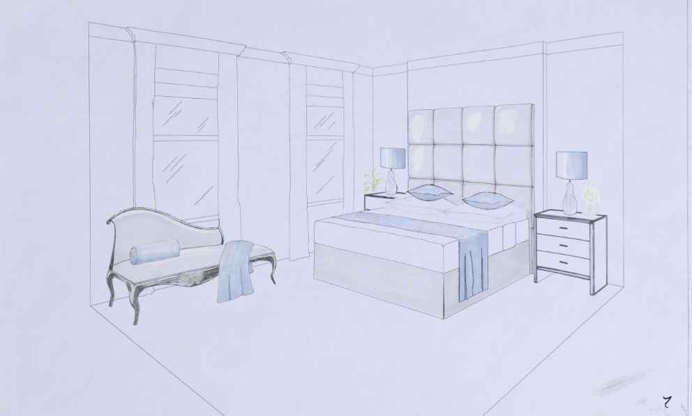 992x597 perspective drawing master bedroom, bathroom dressing room - Bedroom Perspective Drawing