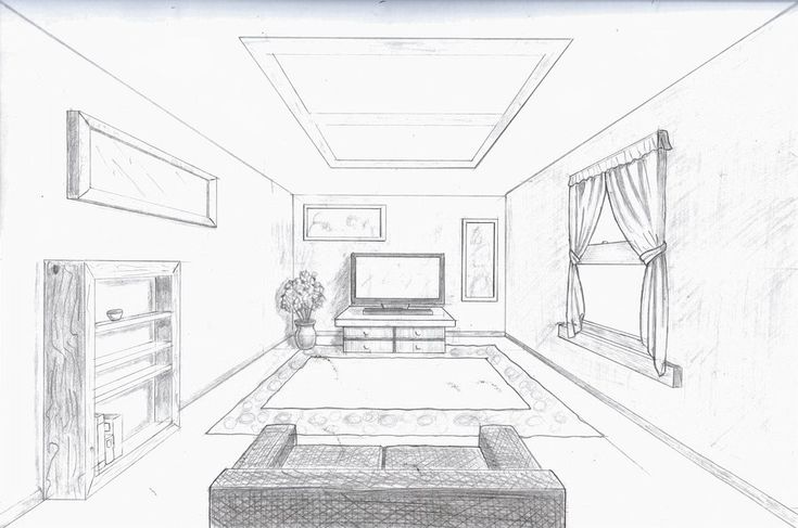 735x487 room in perspective single point perspective room - Bedroom Perspective Drawing