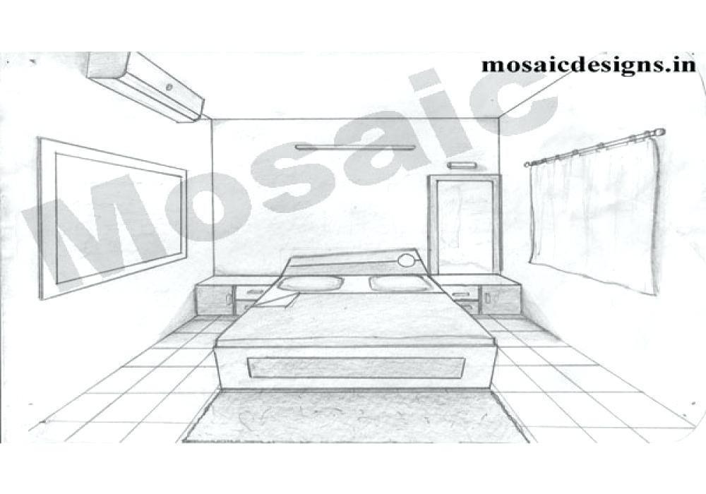 1000x700 bedroom drawing perspective for free download - Bedroom Perspective Drawing