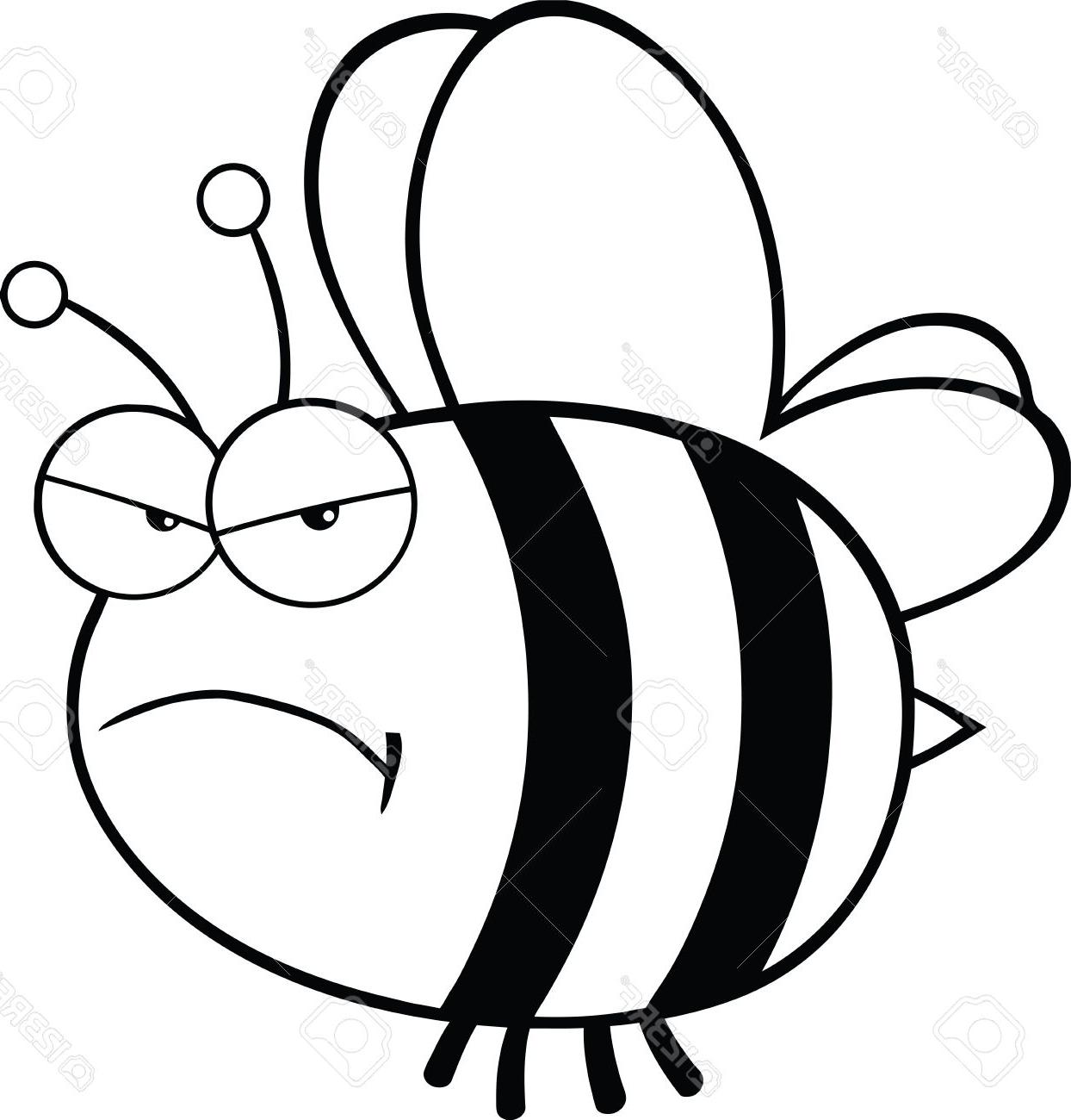 1244x1300 Best Free Black And White Angry Bee Cartoon Mascot Character Drawing - Bee Cartoon Drawing