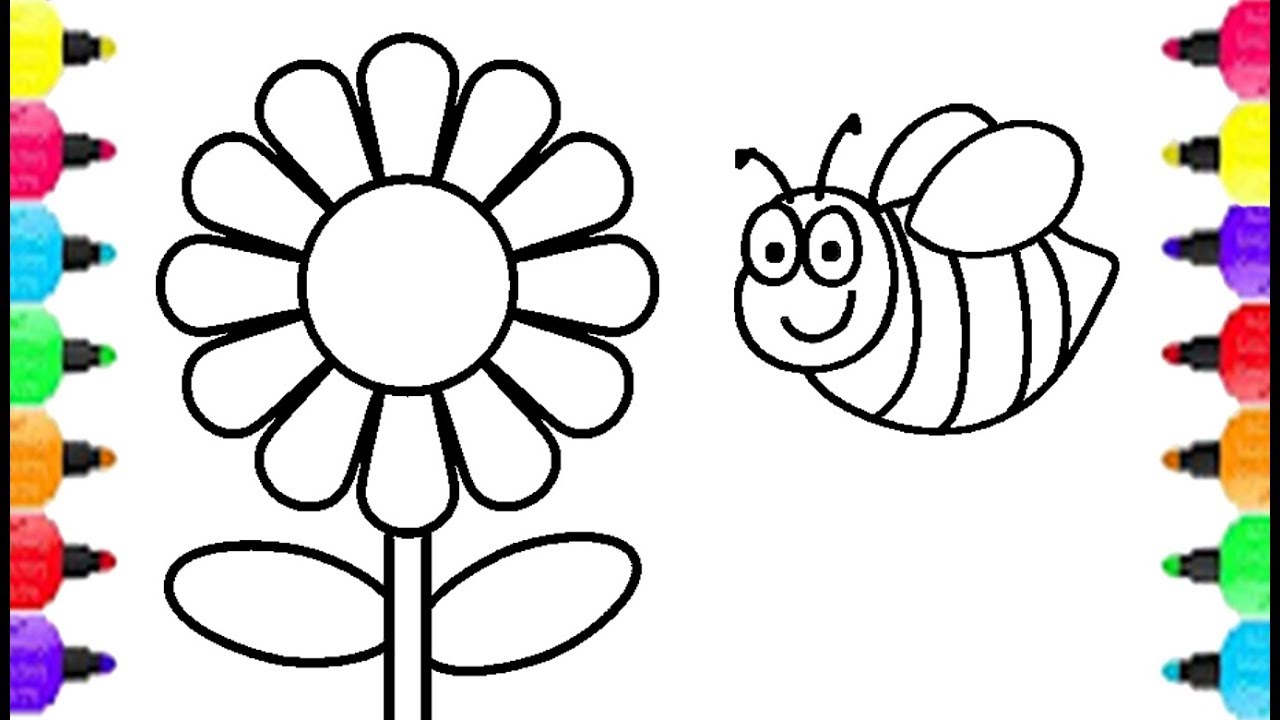 1280x720 How To Draw Bee And Flower Learn To Draw And Coloring For Kids - Bee On Flower Drawing