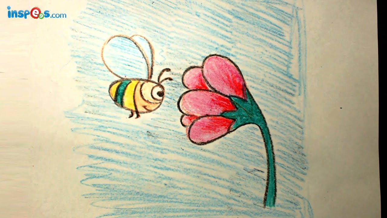 1280x720 How To Draw Bee With Flower - Bee On Flower Drawing