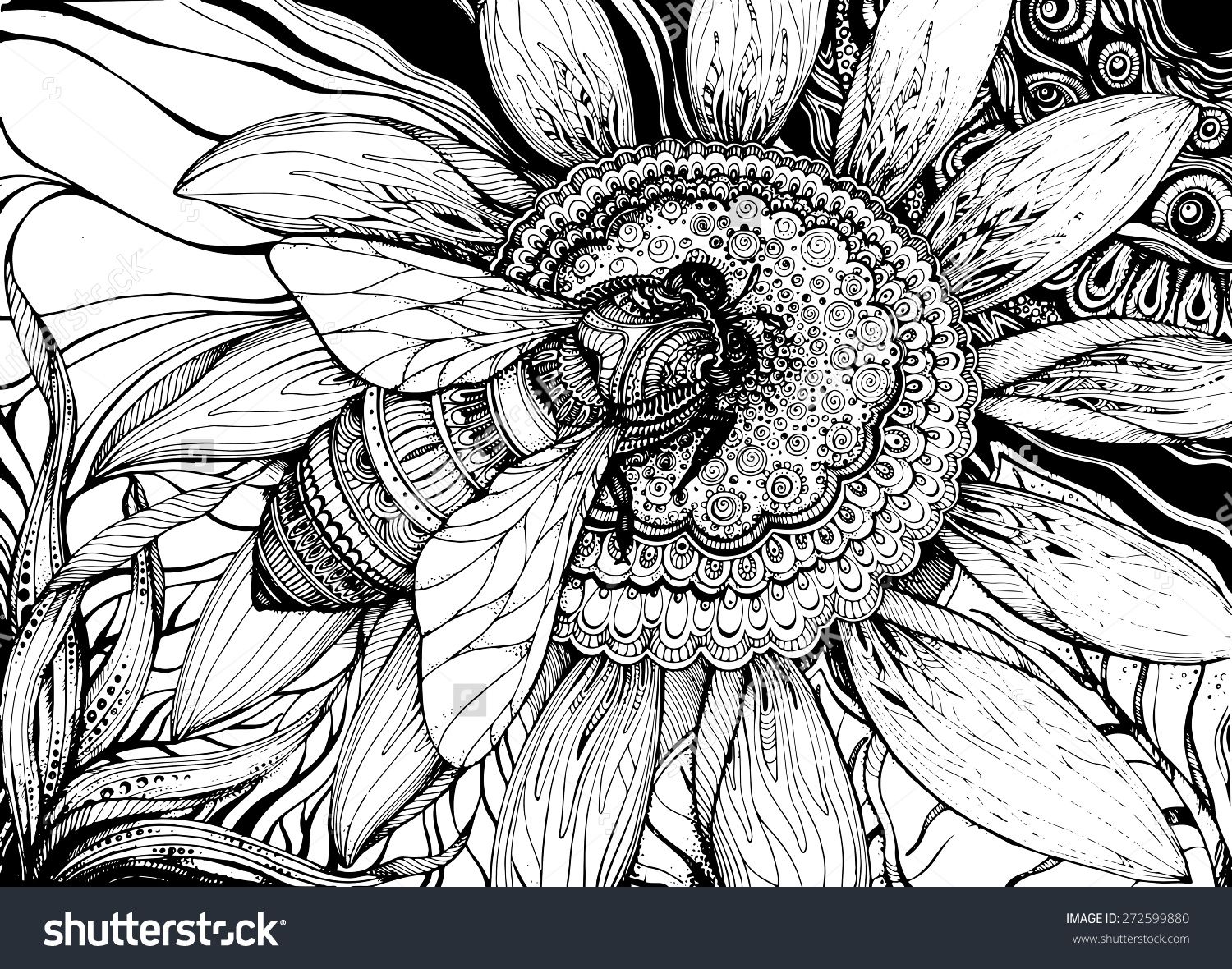 1500x1180 Abstract Bee And Flower - Bee On Flower Drawing