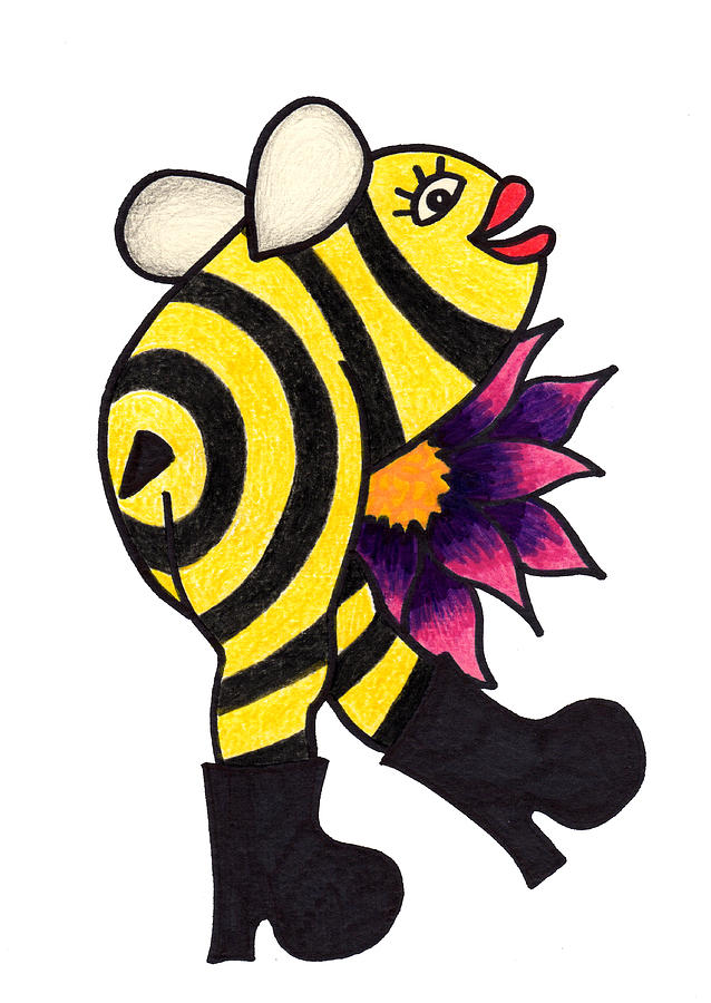 638x900 Bee Flower Drawing - Bee On Flower Drawing