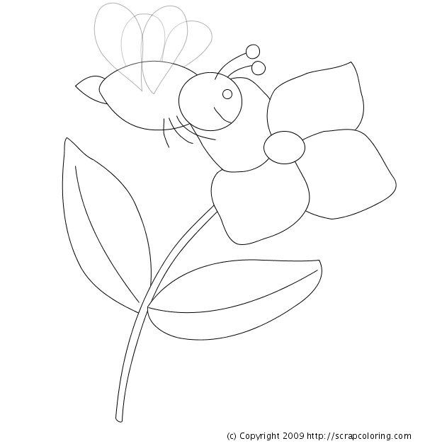 600x630 Bee Flower Drawing - Bee On Flower Drawing
