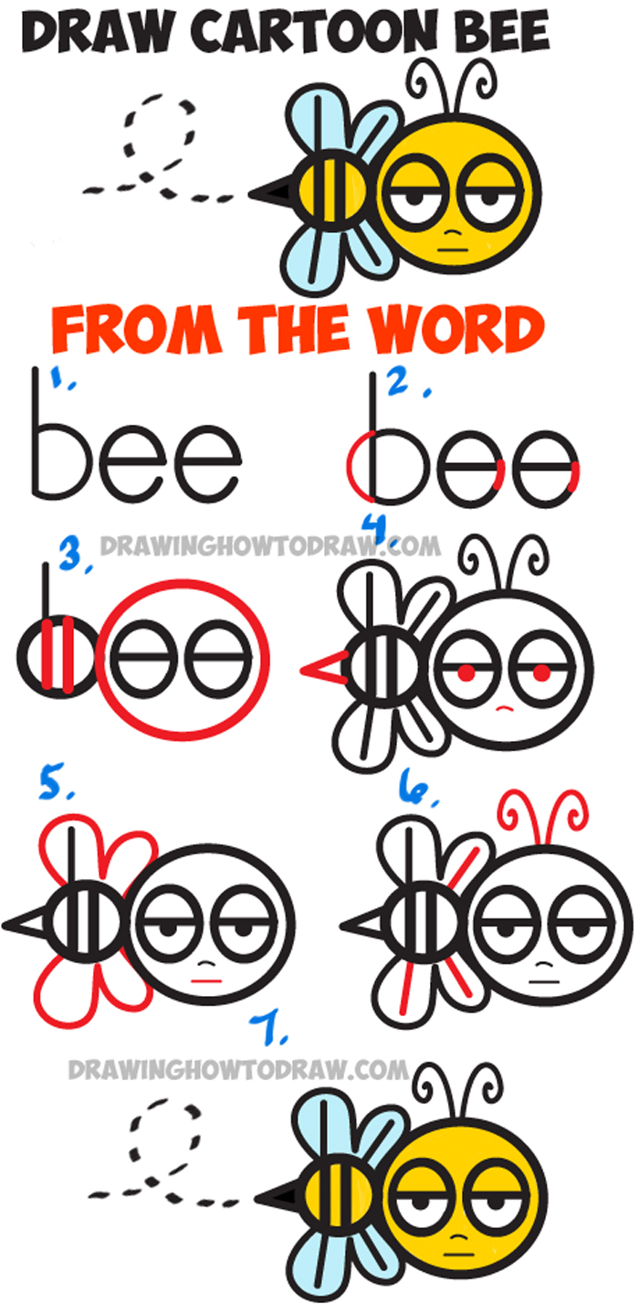 700x1438 How To Draw Cartoon Bee From The Word Bee - Bee Simple Drawing