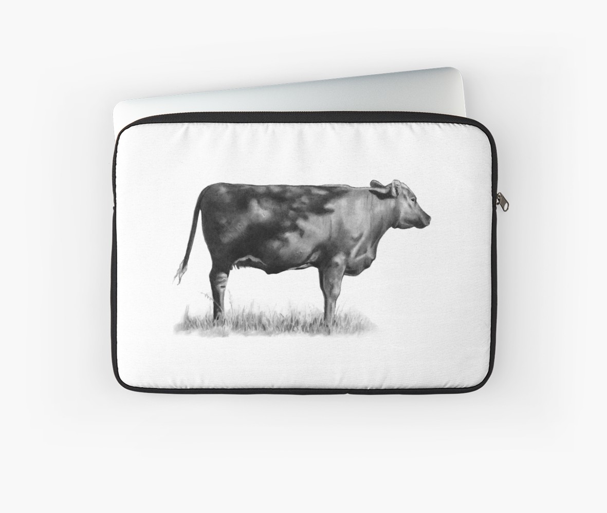 1181x999 cow in sunshine, pencil drawing of beef cow laptop sleeves - Beef Drawing
