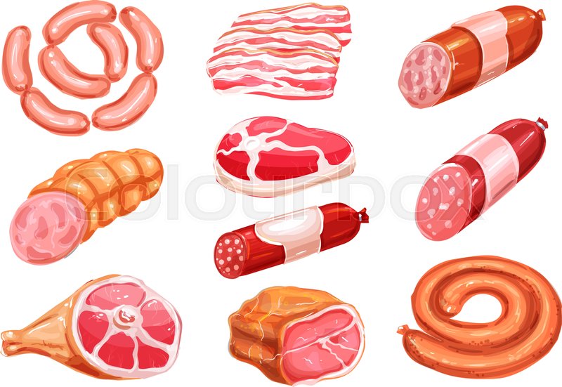800x551 meat product watercolor drawing set stock vector colourbox - Beef Drawing