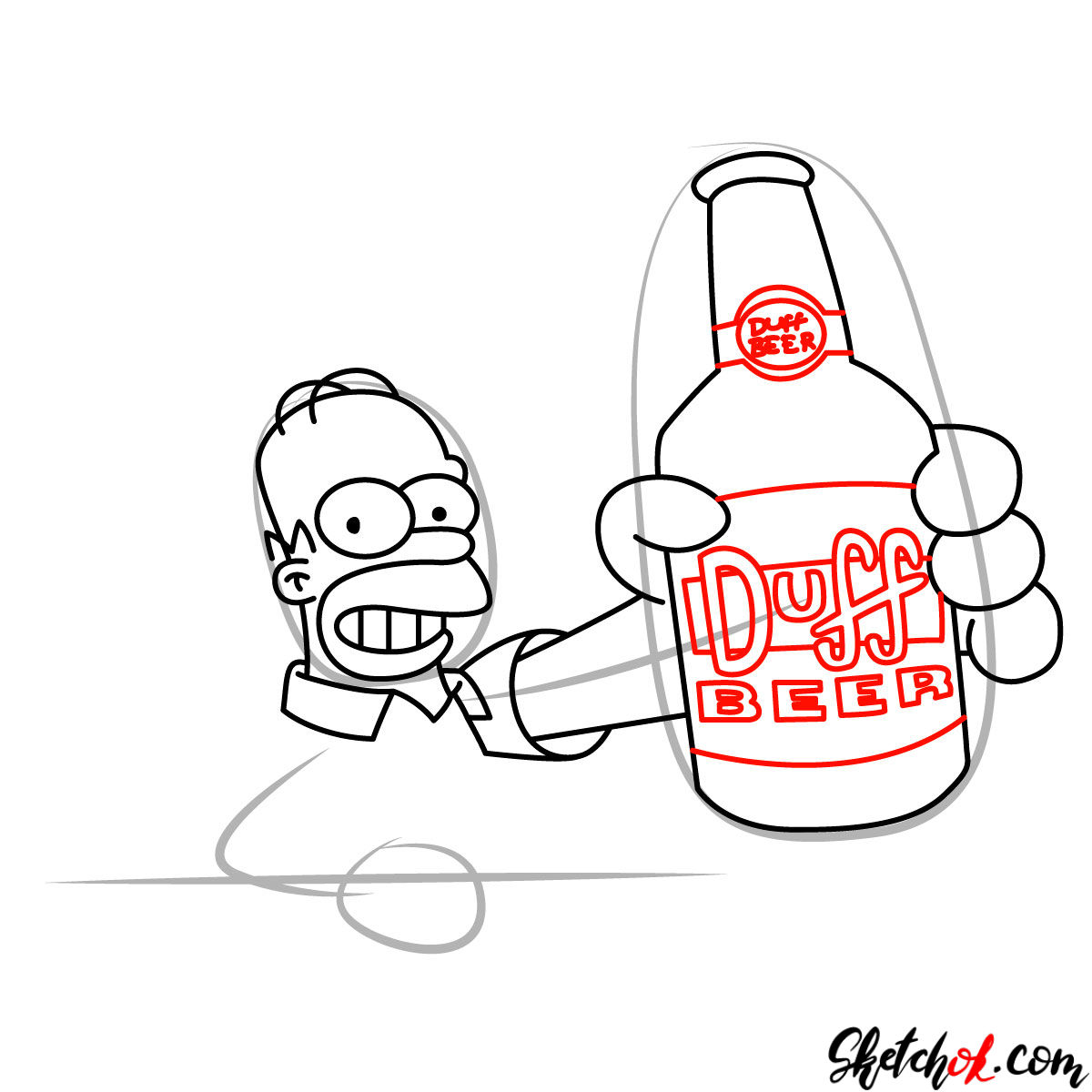 How To Draw Homer With A Duff Beer Bottle - Beer Bottle Drawing. 