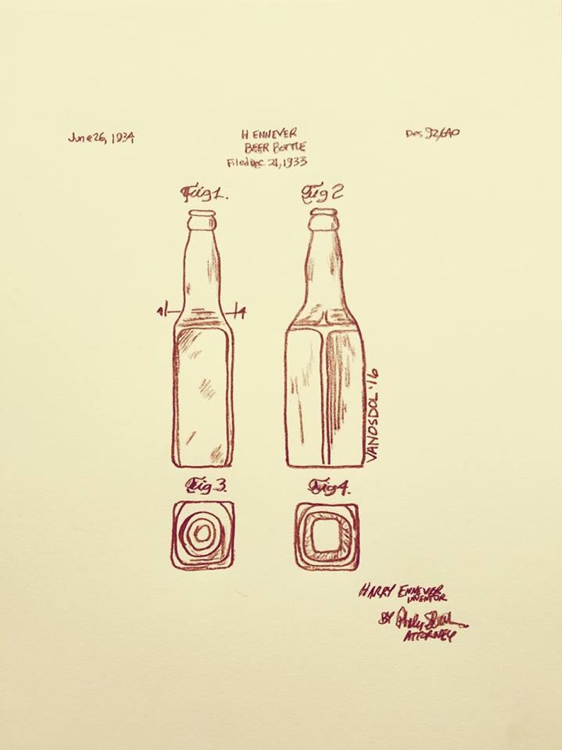 794x1059 beer bottle us patent graphite pencil sketched drawing etsy - Beer Bottle Drawing