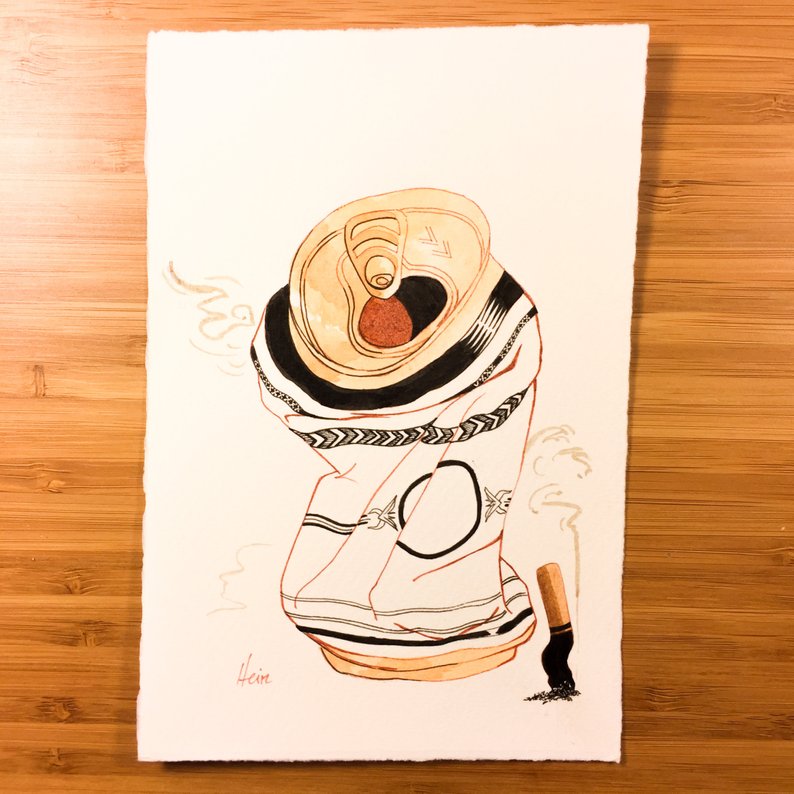 794x794 crushed beer can with cigarette butt original ink drawing etsy - Beer Can Drawing