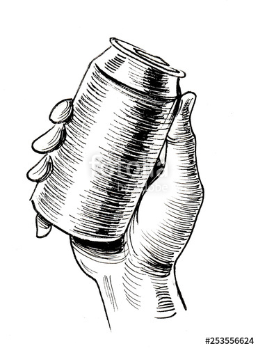371x500 Hand Holding A Beer Can Ink Black And White Drawing Stock Photo - Beer Can Drawing