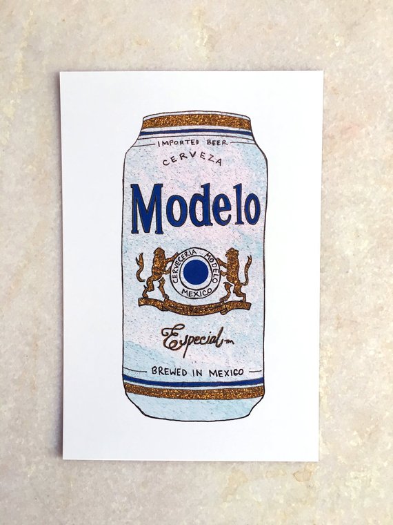 570x760 modelo mexican beer watercolor summer beer art print etsy - Beer Can Drawing