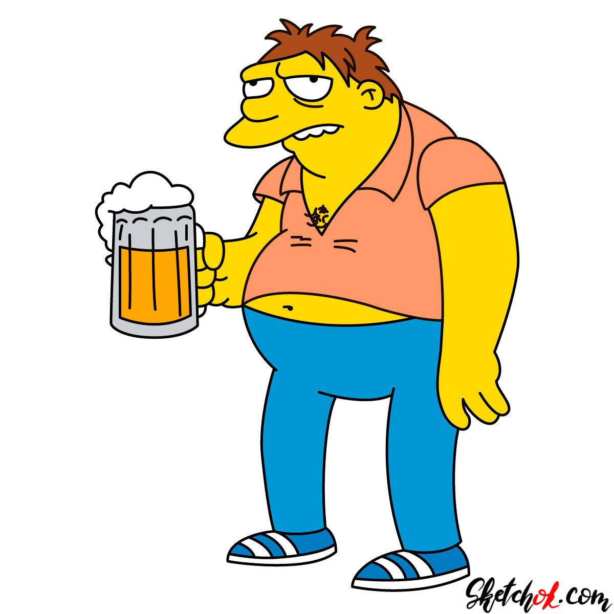 1200x1200 how to draw barney with a mug of beer - Beer Drawing