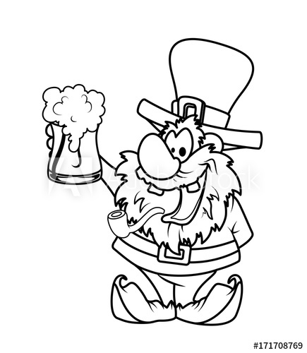 435x500 Laughing Funny Leprechaun With Beer Drawing - Beer Drawing