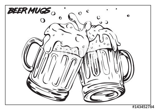 500x354 vector image of two mugs of beer drinks with a lot of foam - Beer Drawing