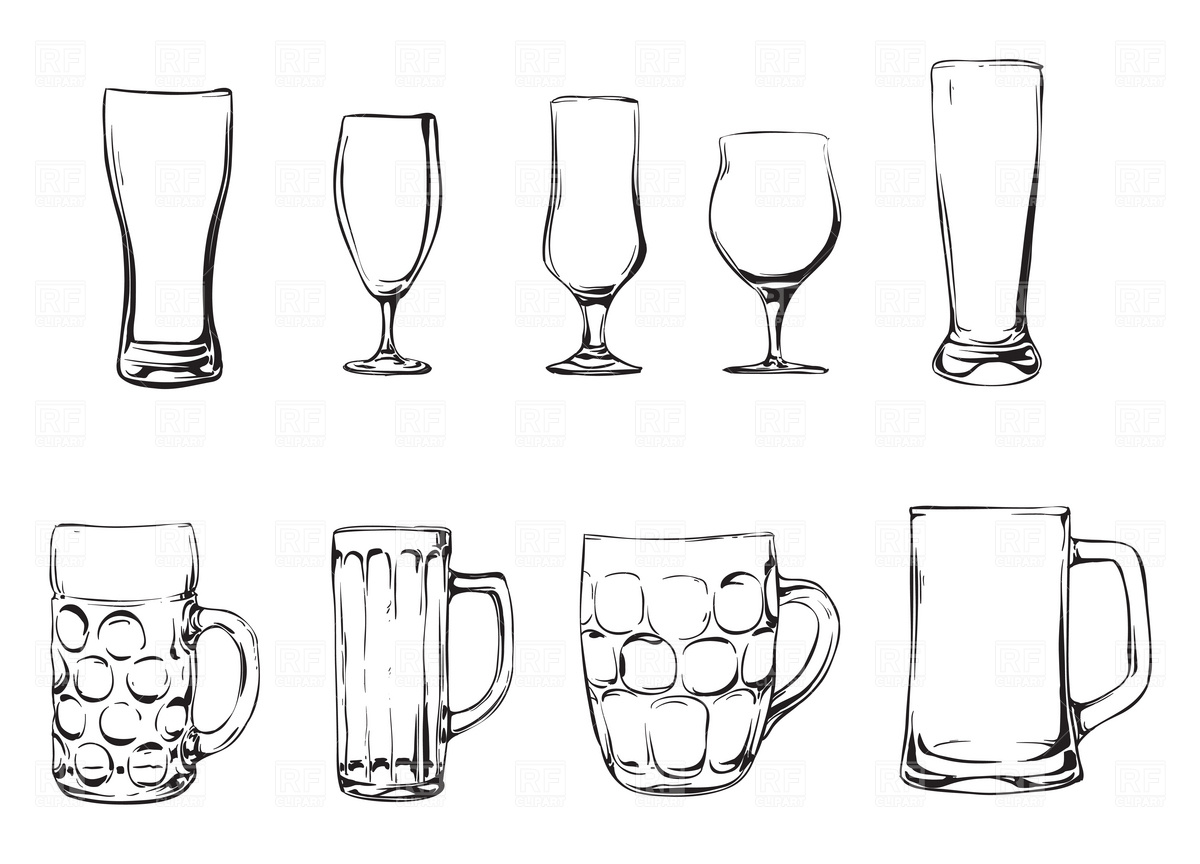 1200x864 beer glasses and mugs vector image of food and beverages czaroot - Beer Glass Drawing