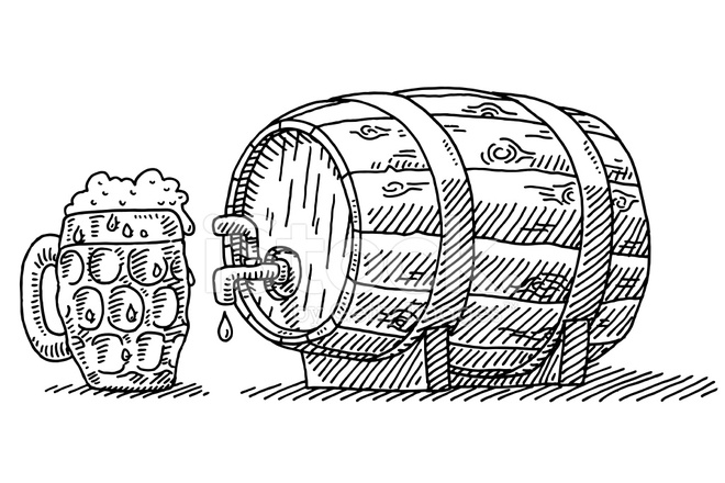 660x440 Beer Glass And Barrel With Tap Drawing Stock Vector - Beer Glass Drawing