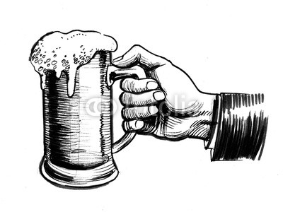400x300 ink black and white drawing of a hand holding a beer mug buy - Beer Mug Drawing
