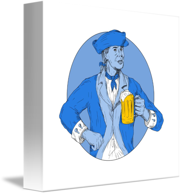 606x650 american patriot holding beer mug oval drawing - Beer Mug Drawing