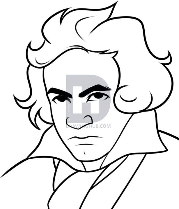 615x720 How To Draw Beethoven, Step - Beethoven Drawing