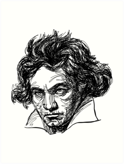 413x549 Ludwig Van Beethoven Line Drawing Art Prints - Beethoven Drawing